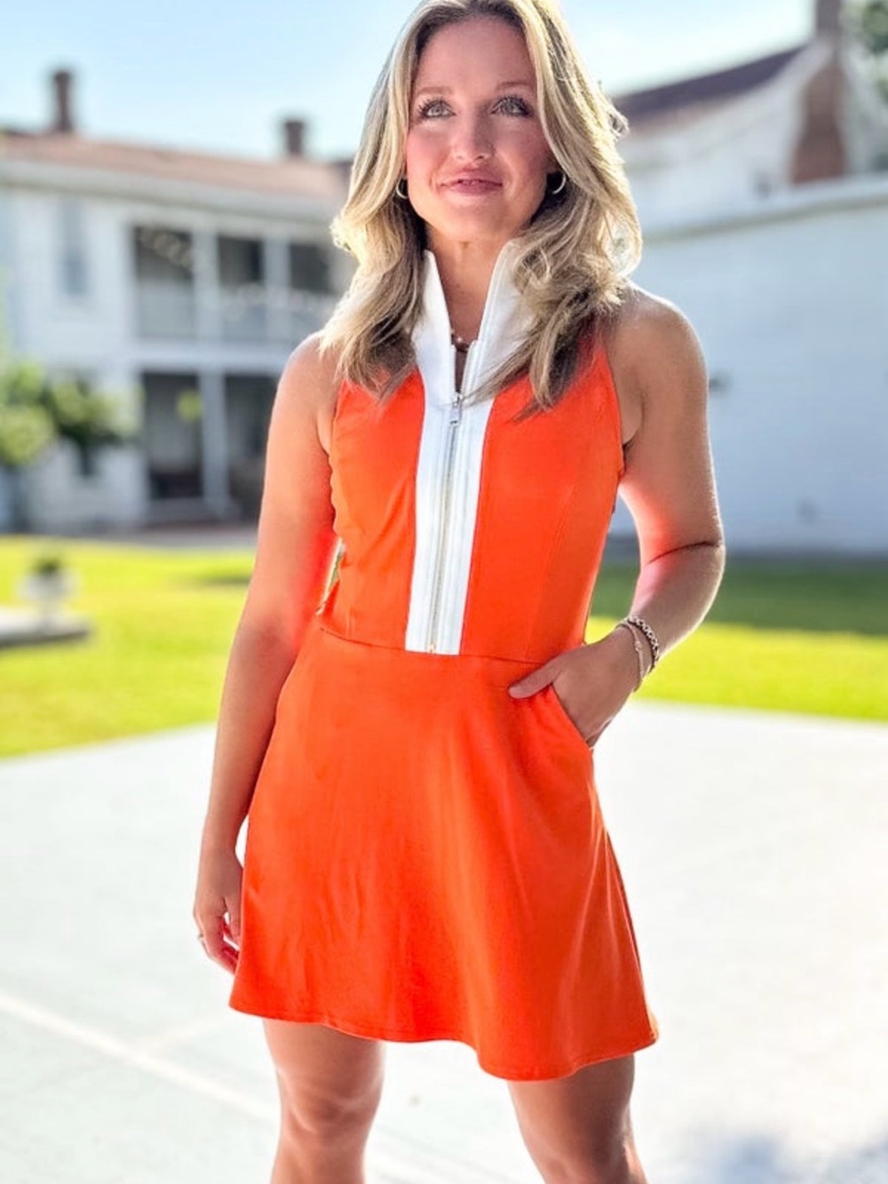 NWOT SSYS Contrast Half Zip Active Dress In Orange